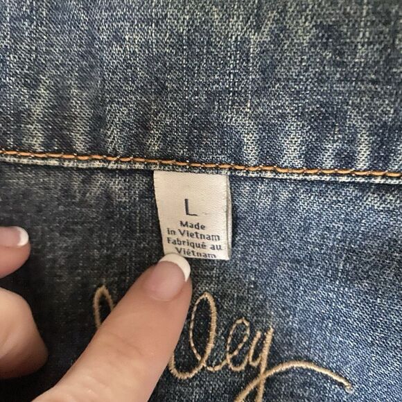 Hurley Jean Jacket Womens L Trucker Denim Button Collar Coat Blue Y2K - Picture 10 of 12